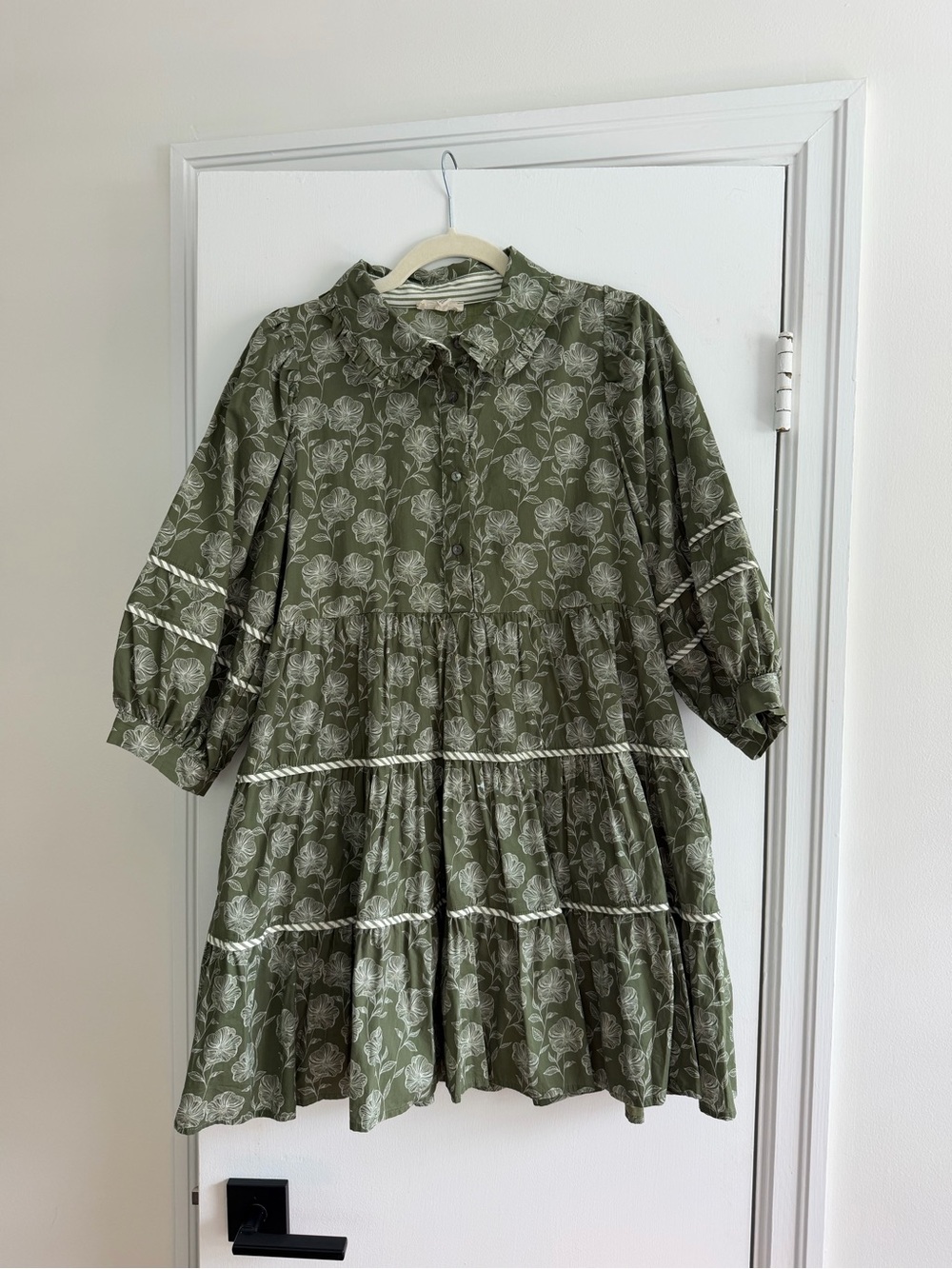 Women's Olive Floral Tiered Dress